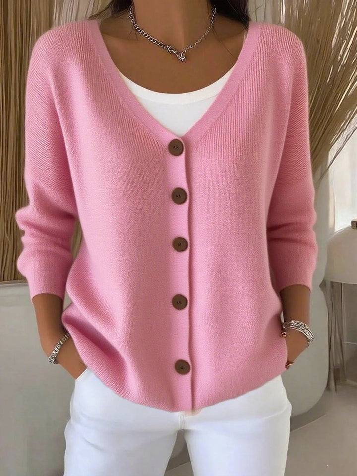 Sophia | Women's V-Neck Button-Front Long Sleeve Knit Sweater