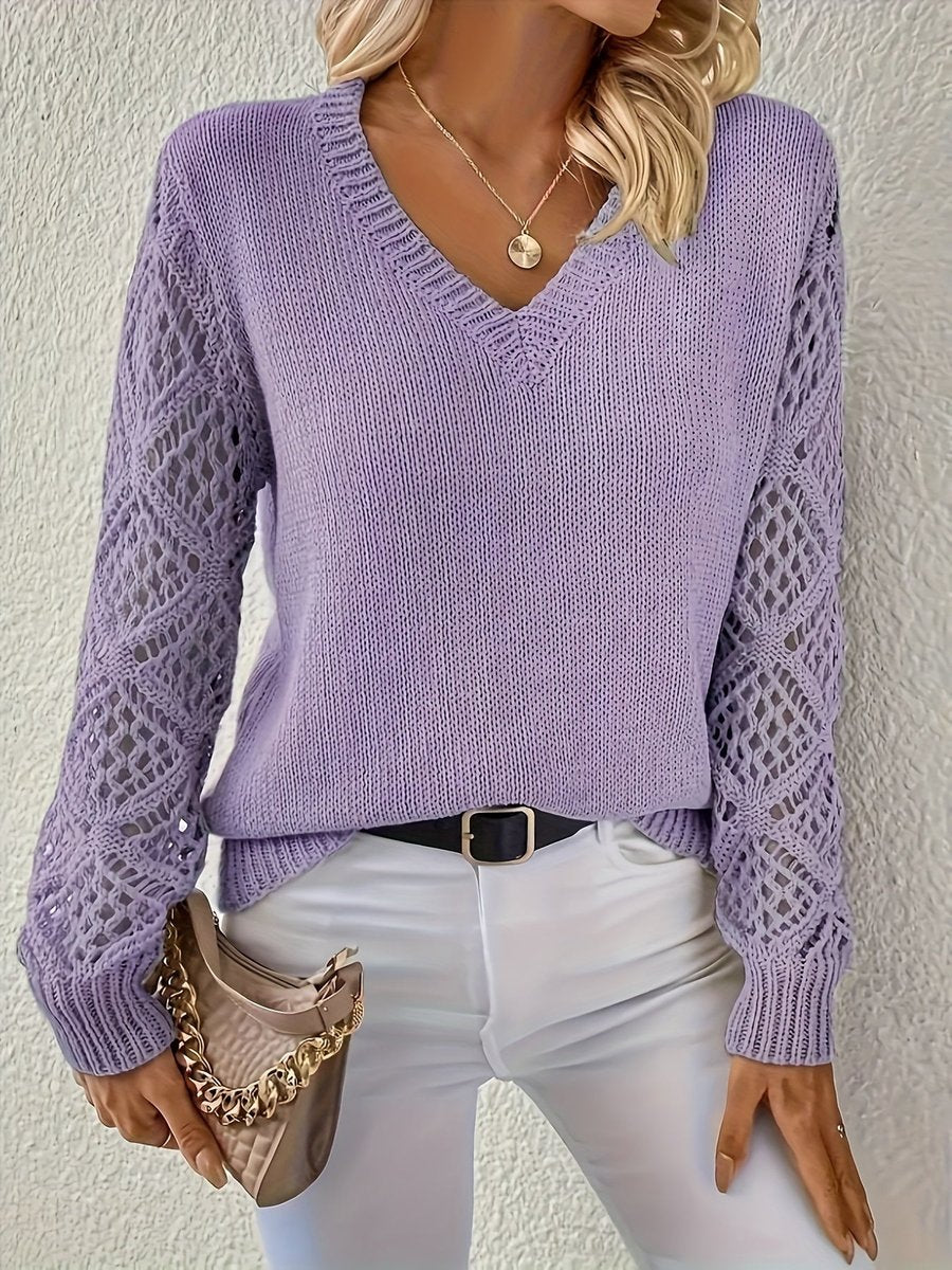 Evelyn | Women's V-Neck Hollow Sleeve Knit Sweater