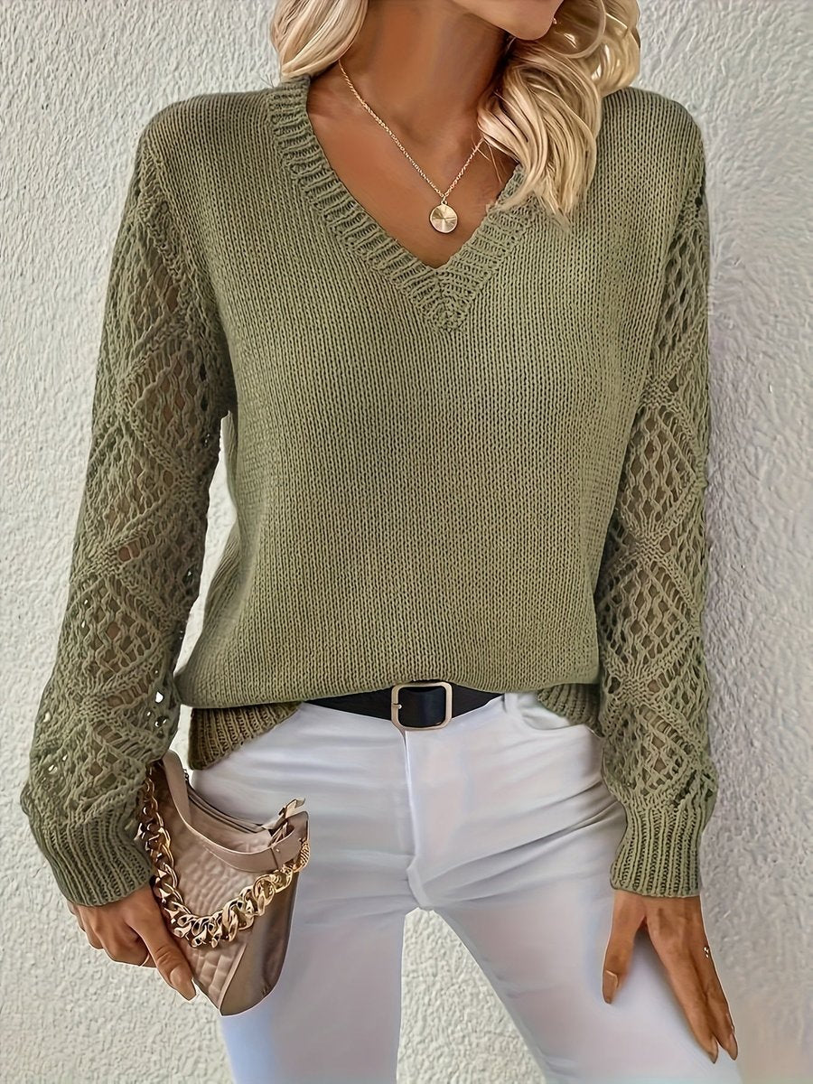 Evelyn | Women's V-Neck Hollow Sleeve Knit Sweater