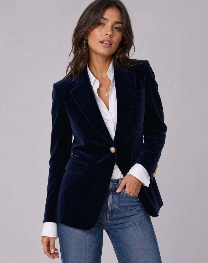 Penelope | Women's Velvet Gold-Button Structured Slim-Fit Blazer