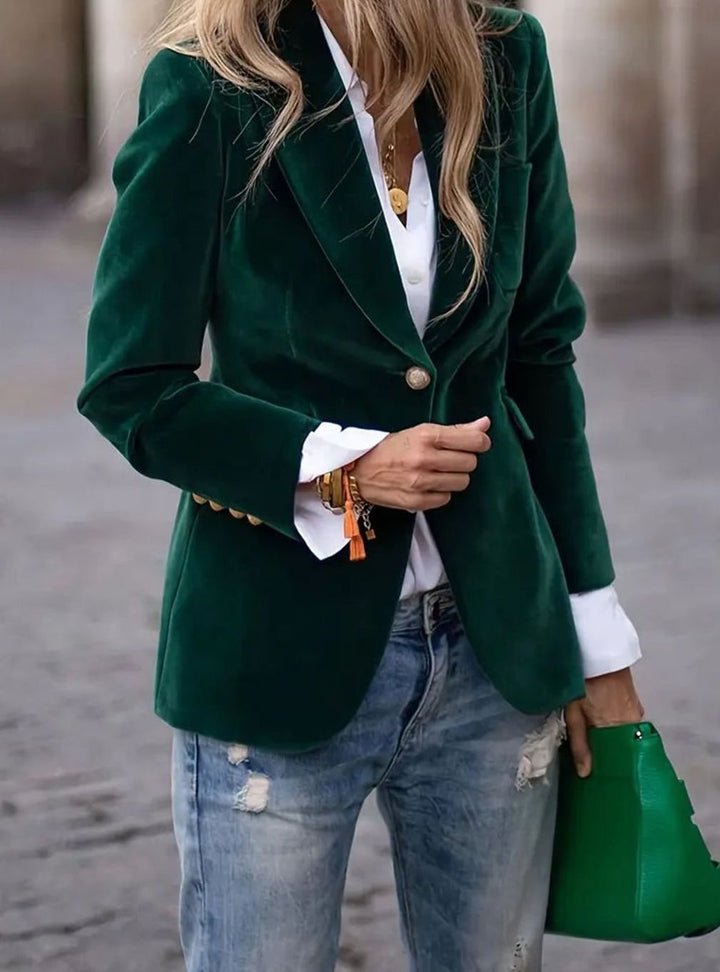 Penelope | Women's Velvet Gold-Button Structured Slim-Fit Blazer