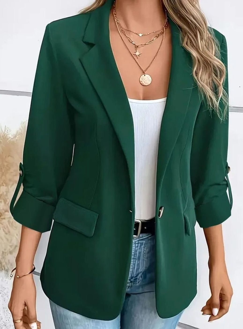 Ava | Women's Vest Blazer Open-Front Tailored 3/4 Sleeve Jacket