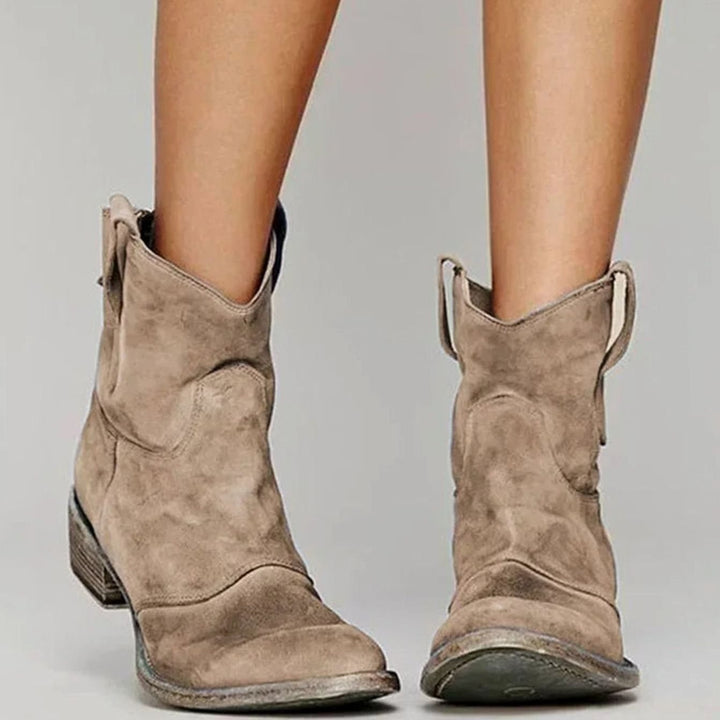Ava | Women's Vintage Western Suede-Look Pull-On Ankle Boots