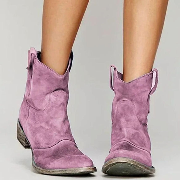 Ava | Women's Vintage Western Suede-Look Pull-On Ankle Boots