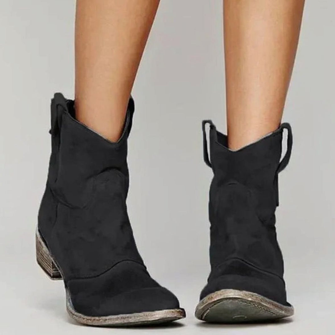 Ava | Women's Vintage Western Suede-Look Pull-On Ankle Boots