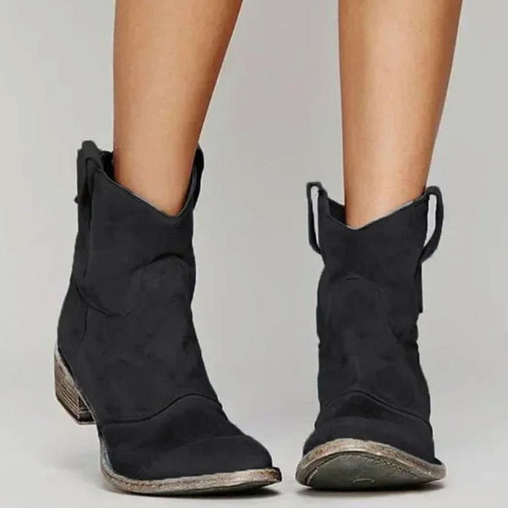 Ava | Women's Vintage Western Suede-Look Pull-On Ankle Boots