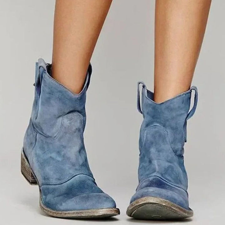 Ava | Women's Vintage Western Suede-Look Pull-On Ankle Boots
