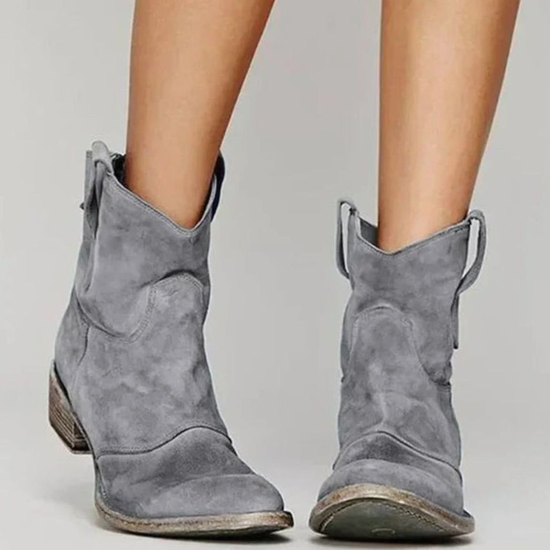 Ava | Women's Vintage Western Suede-Look Pull-On Ankle Boots