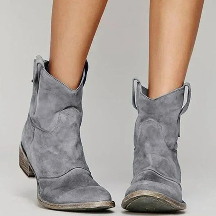 Ava | Women's Vintage Western Suede-Look Pull-On Ankle Boots