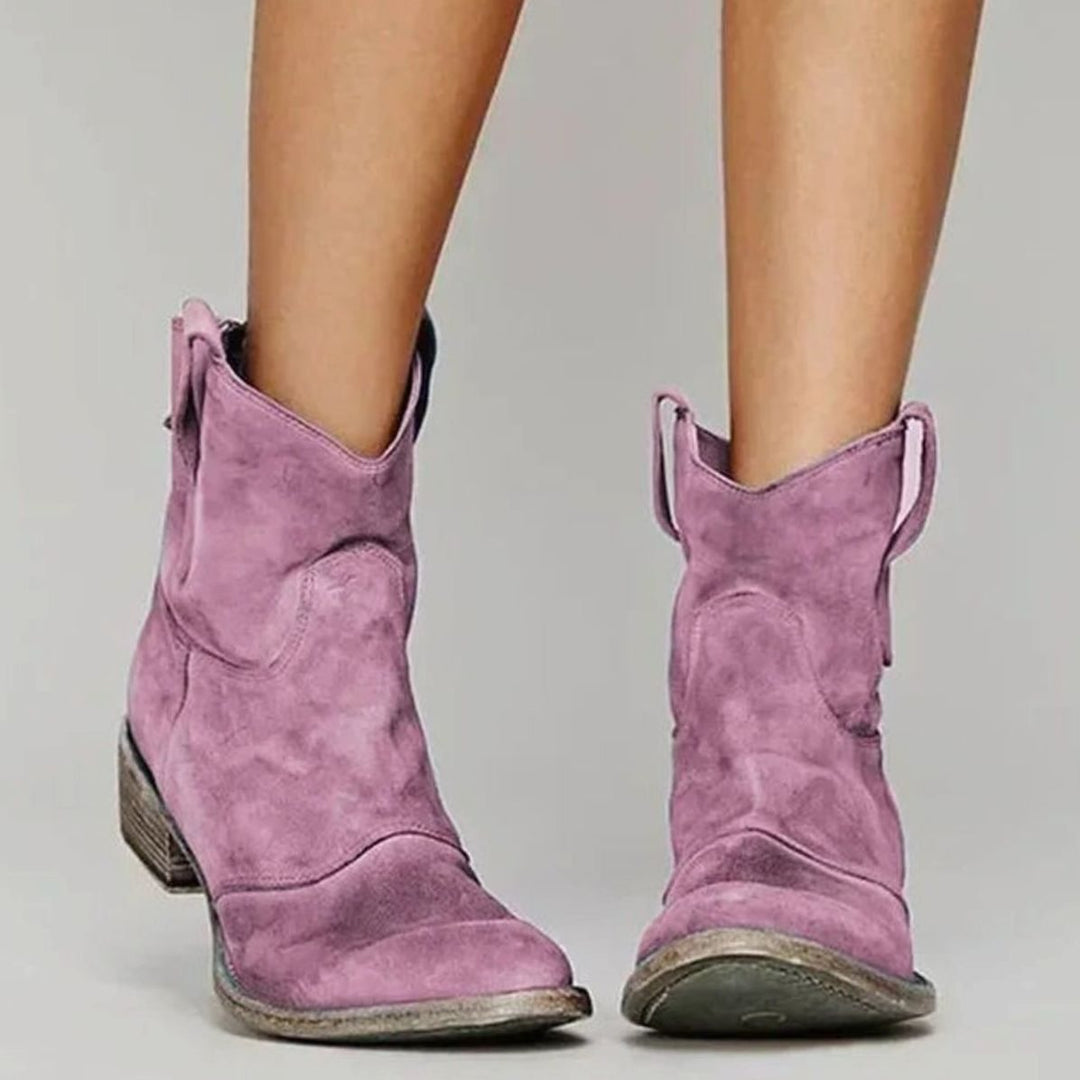 Ava | Women's Vintage Western Suede-Look Pull-On Ankle Boots