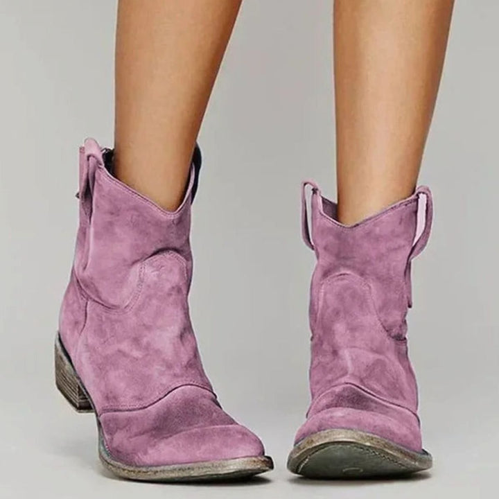Ava | Women's Vintage Western Suede-Look Pull-On Ankle Boots
