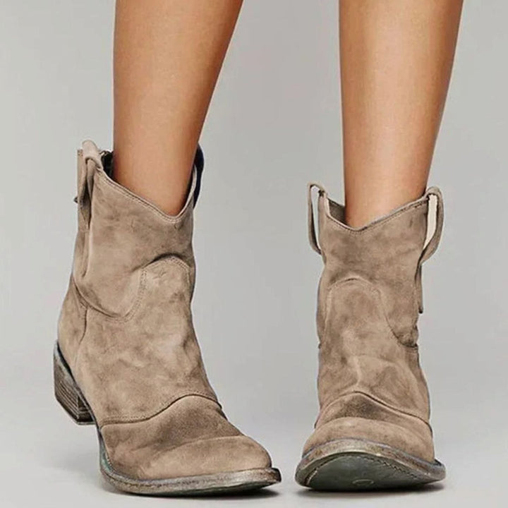 Ava | Women's Vintage Western Suede-Look Pull-On Ankle Boots