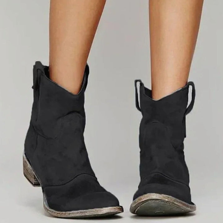 Ava | Women's Vintage Western Suede-Look Pull-On Ankle Boots