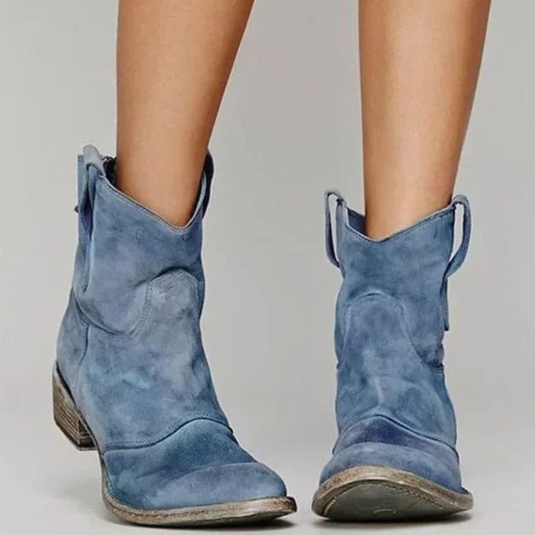 Ava | Women's Vintage Western Suede-Look Pull-On Ankle Boots