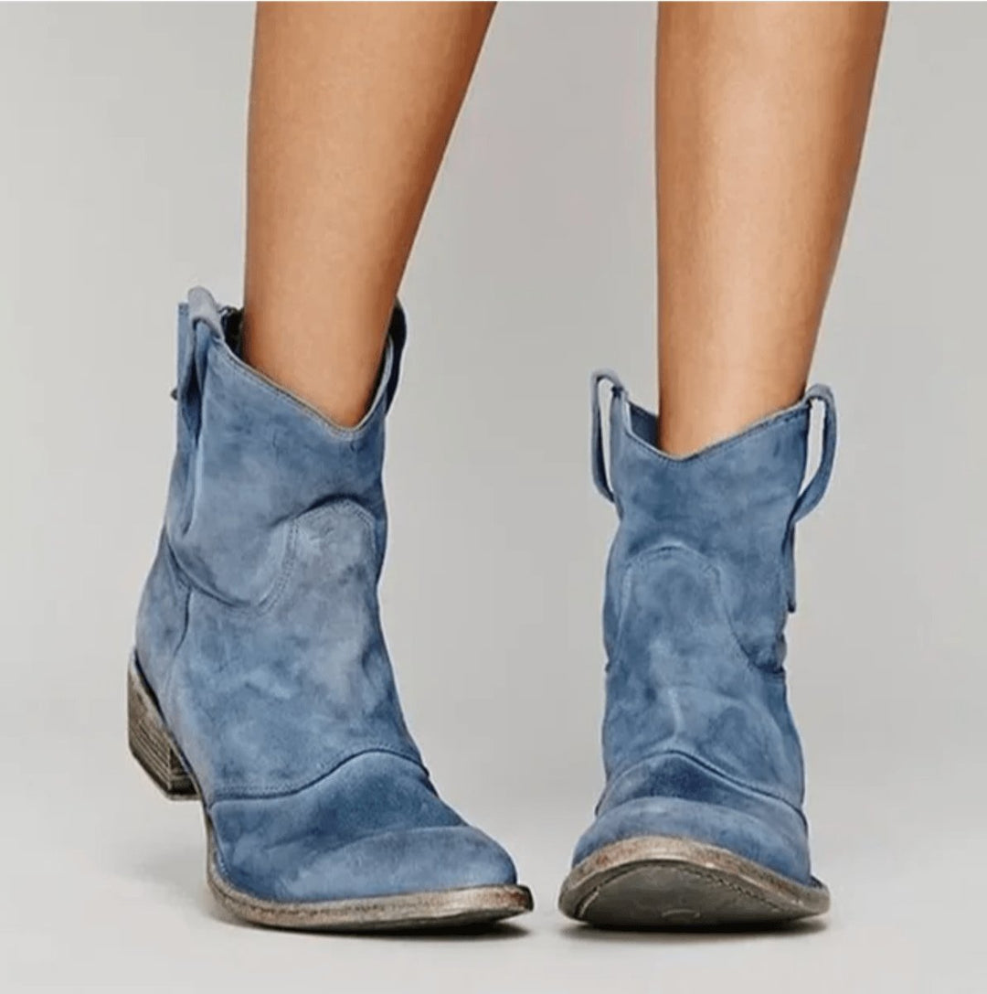 Penelope | Women's Western-Inspired Suede Ankle Boots Flat Heel