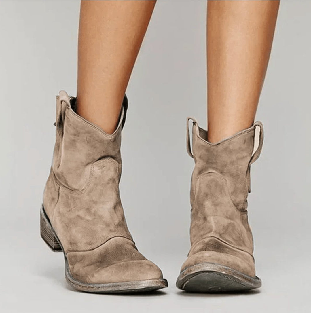 Penelope | Women's Western-Inspired Suede Ankle Boots Flat Heel