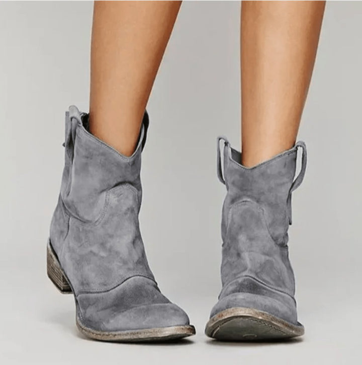 Penelope | Women's Western-Inspired Suede Ankle Boots Flat Heel