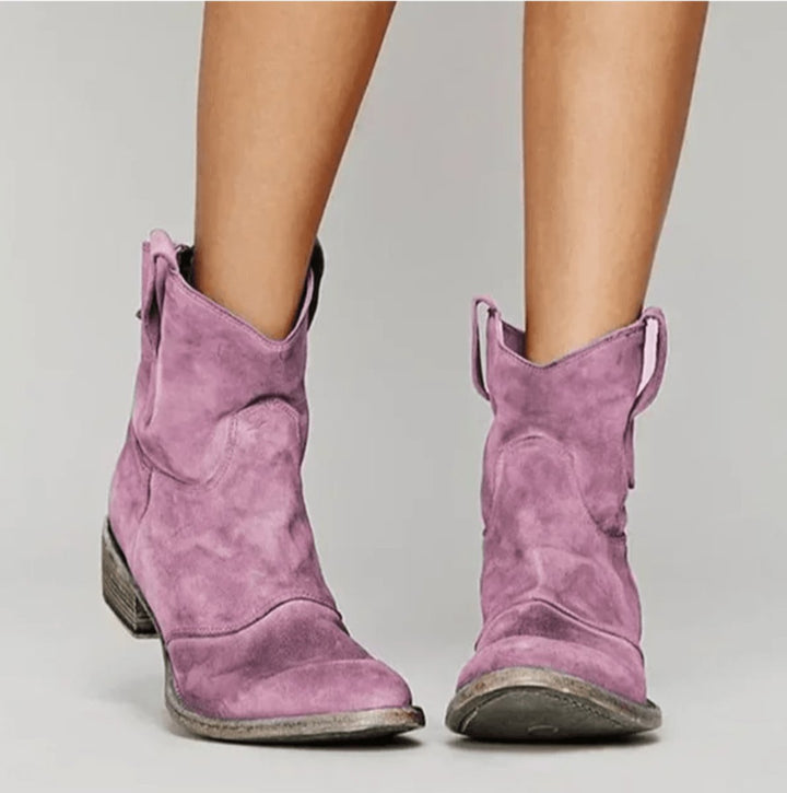 Penelope | Women's Western-Inspired Suede Ankle Boots Flat Heel