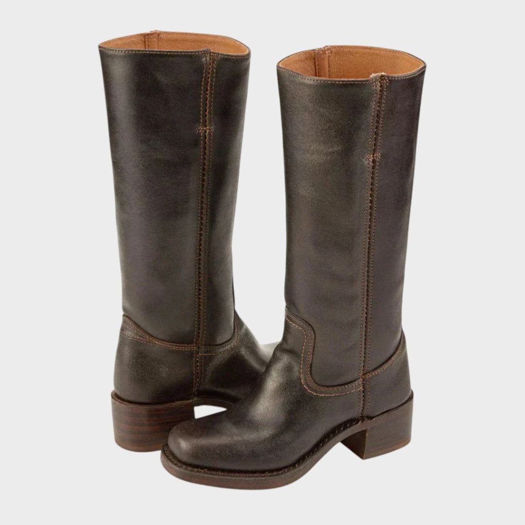 Penelope | Women's Western Leather Knee High Boots Block Heel
