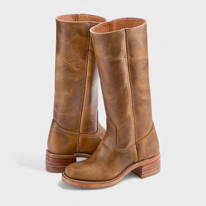 Penelope | Women's Western Leather Knee High Boots Block Heel