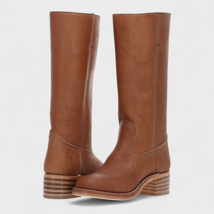 Penelope | Women's Western Leather Knee High Boots Block Heel