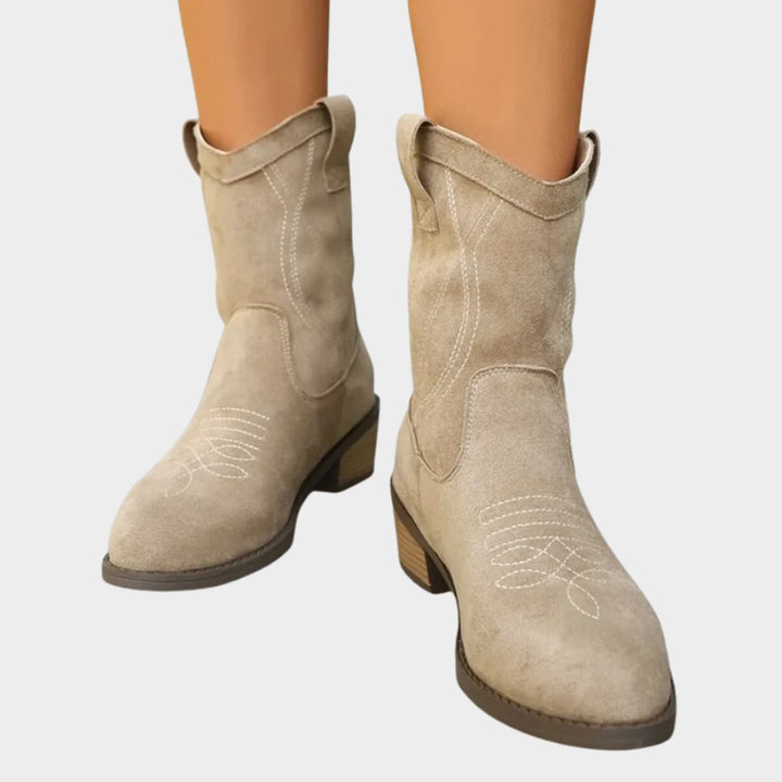 Evelyn | Women's Western-Stitch Suede-Look Mid-Calf Ankle Boots