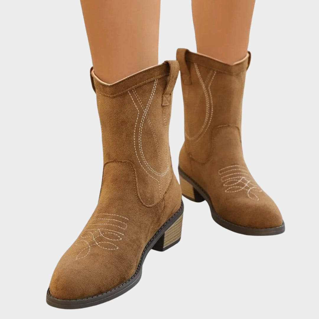 Evelyn | Women's Western-Stitch Suede-Look Mid-Calf Ankle Boots