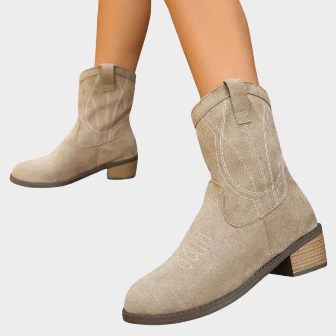 Evelyn | Women's Western-Stitch Suede-Look Mid-Calf Ankle Boots
