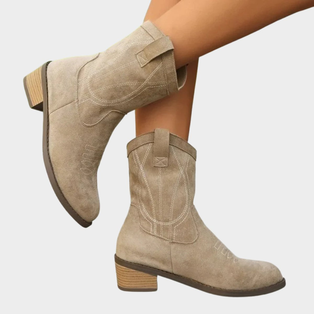 Evelyn | Women's Western-Stitch Suede-Look Mid-Calf Ankle Boots