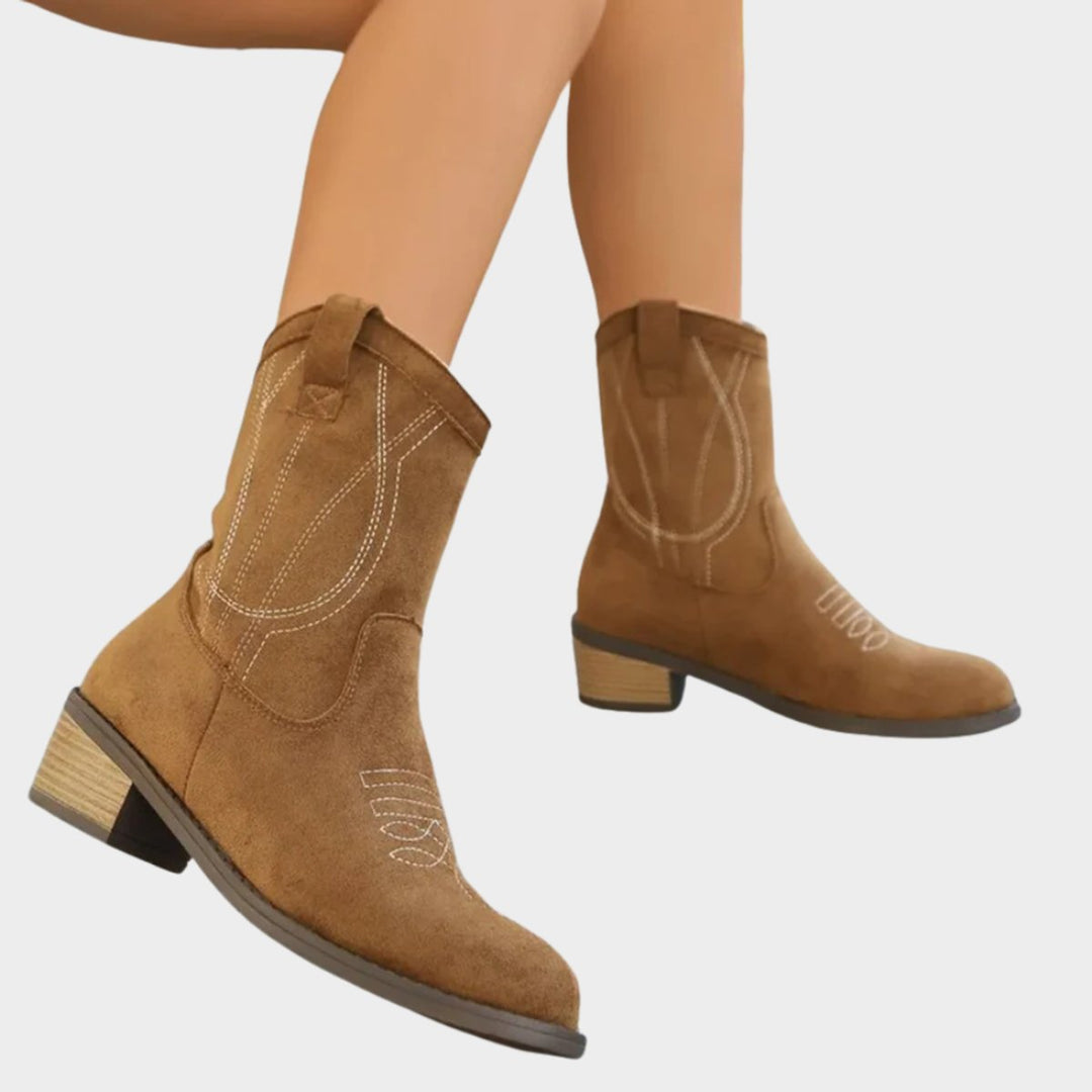 Evelyn | Women's Western-Stitch Suede-Look Mid-Calf Ankle Boots