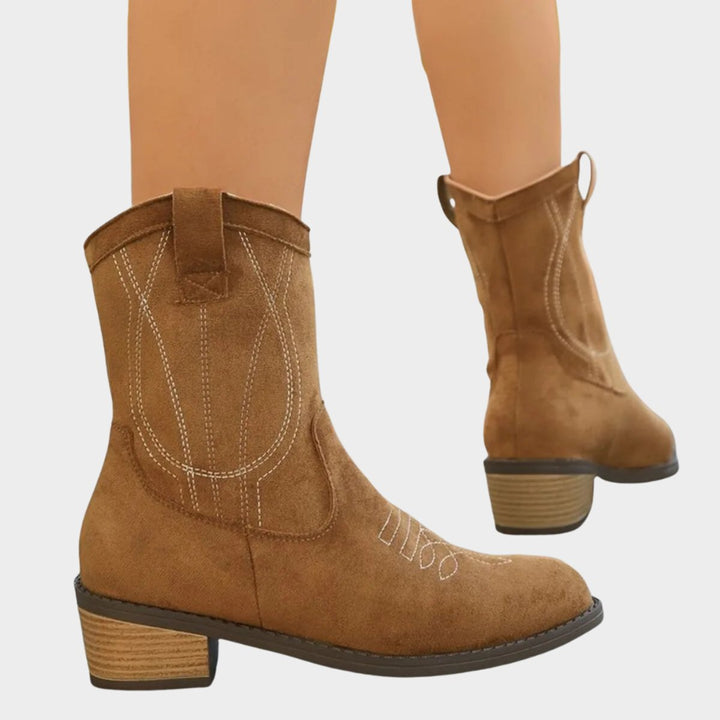 Evelyn | Women's Western-Stitch Suede-Look Mid-Calf Ankle Boots