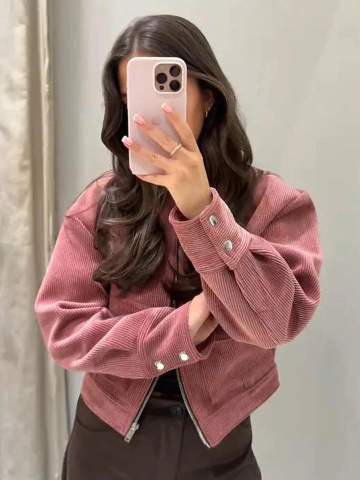 Megan | Women's Cropped Zip Up Bomber Jacket