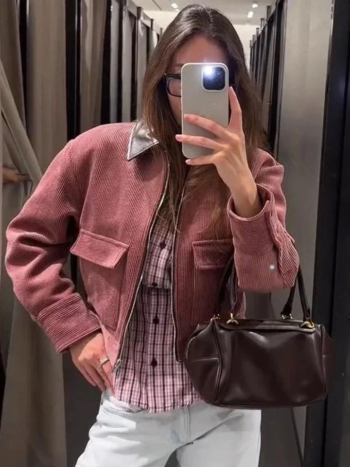 Megan | Women's Cropped Zip Up Bomber Jacket