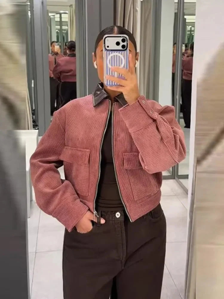 Megan | Women's Cropped Zip Up Bomber Jacket