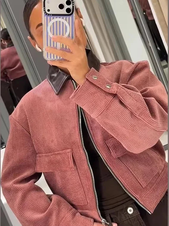 Megan | Women's Cropped Zip Up Bomber Jacket