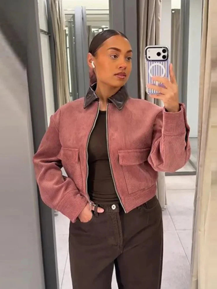 Megan | Women's Cropped Zip Up Bomber Jacket